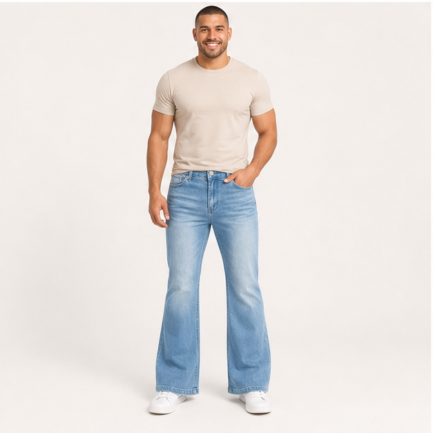 Women's Flare Bell Bottom Jeans 2026 Mid Waisted Wide Leg Bootcut Jeans Stretchy Denim Pants with Pocket - model view